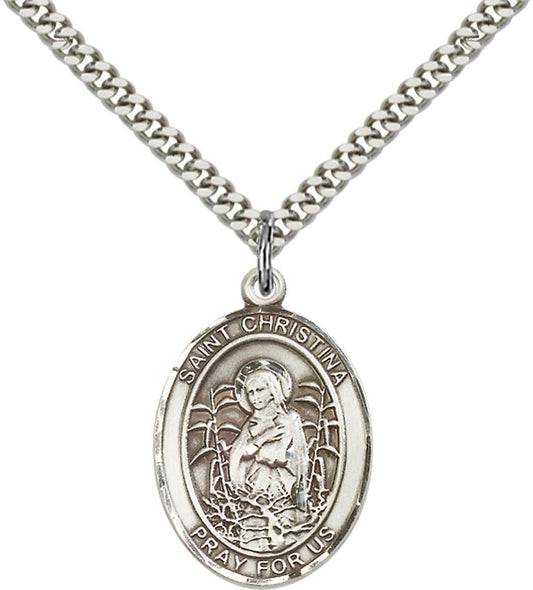 Sterling Silver St. Christina the Astonishing Pend with 24 Inch Light Rhodium Heavy Curb Chain