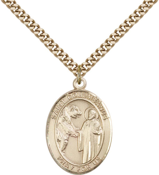 14kt Gold Filled St. Columbanus Pendant with 24 inch Gold Plate Heavy Curb Chain