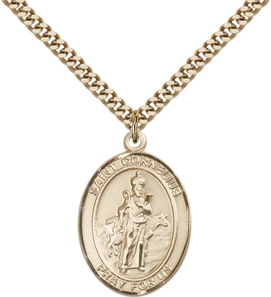 14kt Gold Filled St. Cornelius Pendant with 24 inch Gold Plate Heavy Curb Chain