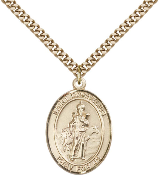 14kt Gold Filled St. Cornelius Pendant with 24 inch Gold Plate Heavy Curb Chain