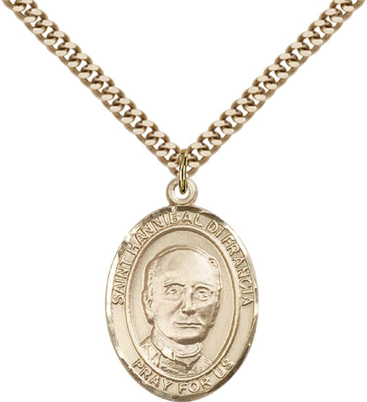 14kt Gold Filled St. Hannibal Pendant with 24 inch Gold Plate Heavy Curb Chain