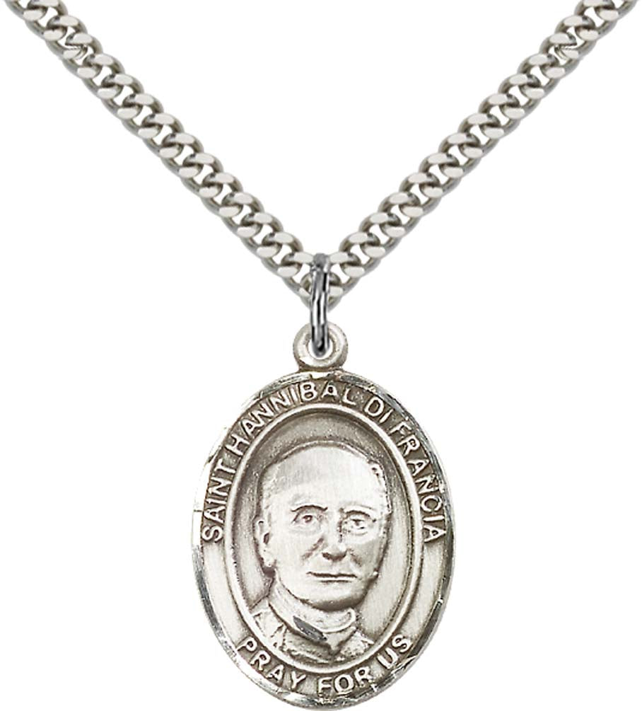 Sterling Silver St. Hannibal Pendant with 24 Inch Light Rhodium Heavy Curb Chain