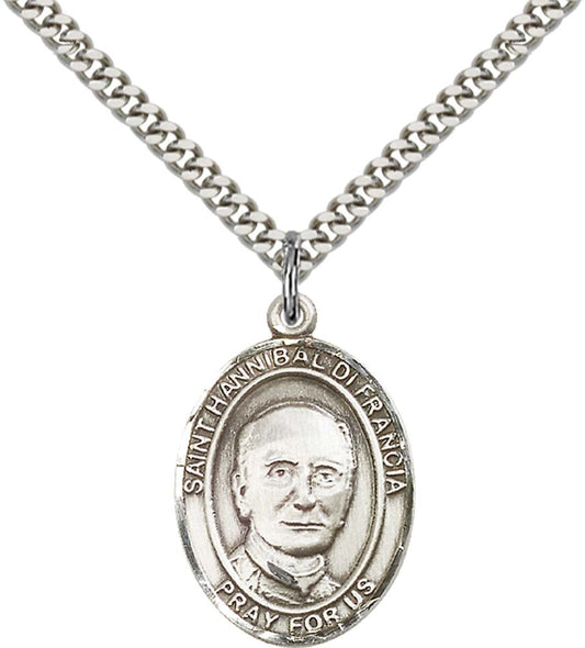 Sterling Silver St. Hannibal Pendant with 24 Inch Light Rhodium Heavy Curb Chain