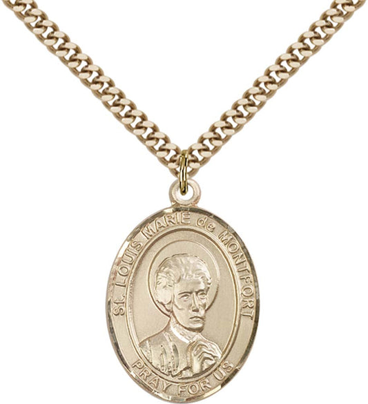 14kt Gold Filled St. Louis Marie de Montfort Pendant with 24 inch Gold Plate Heavy Curb Chain