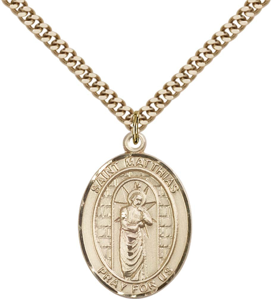 14kt Gold Filled St. Matthias the Apostle Pendant with 24 inch Gold Plate Heavy Curb Chain