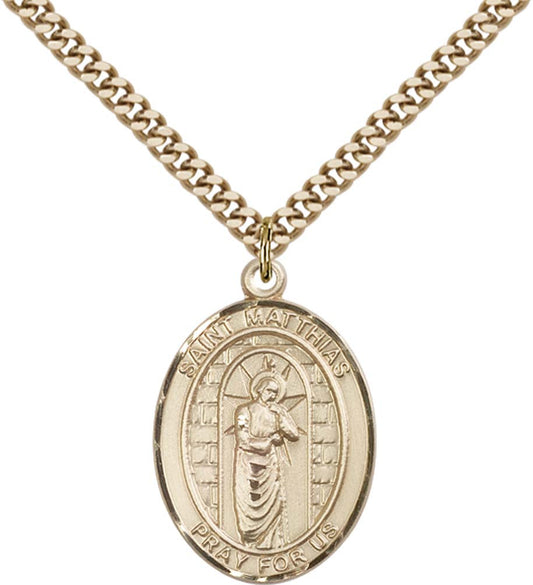 14kt Gold Filled St. Matthias the Apostle Pendant with 24 inch Gold Plate Heavy Curb Chain