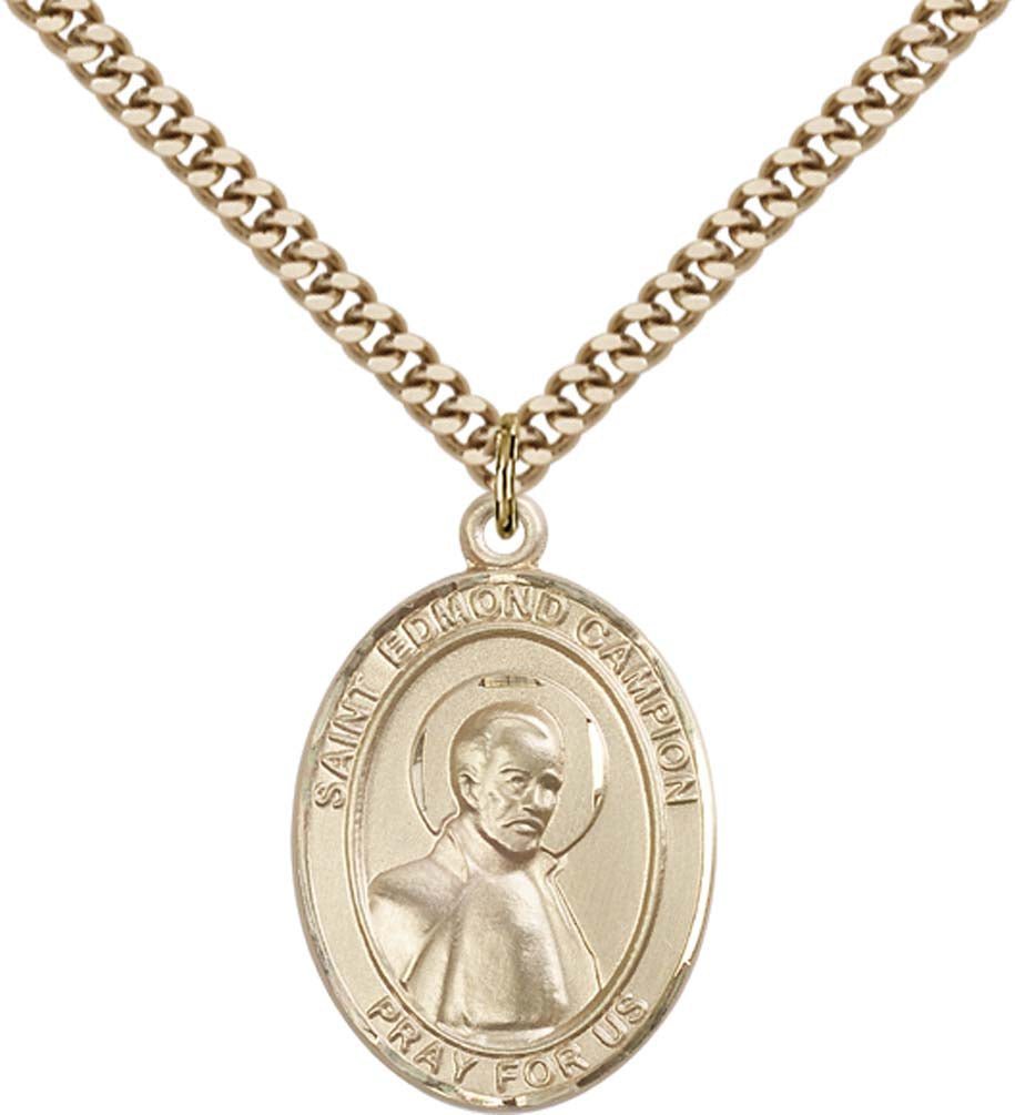 14kt Gold Filled St. Edmund Campion Pendant with 24 inch Gold Plate Heavy Curb Chain