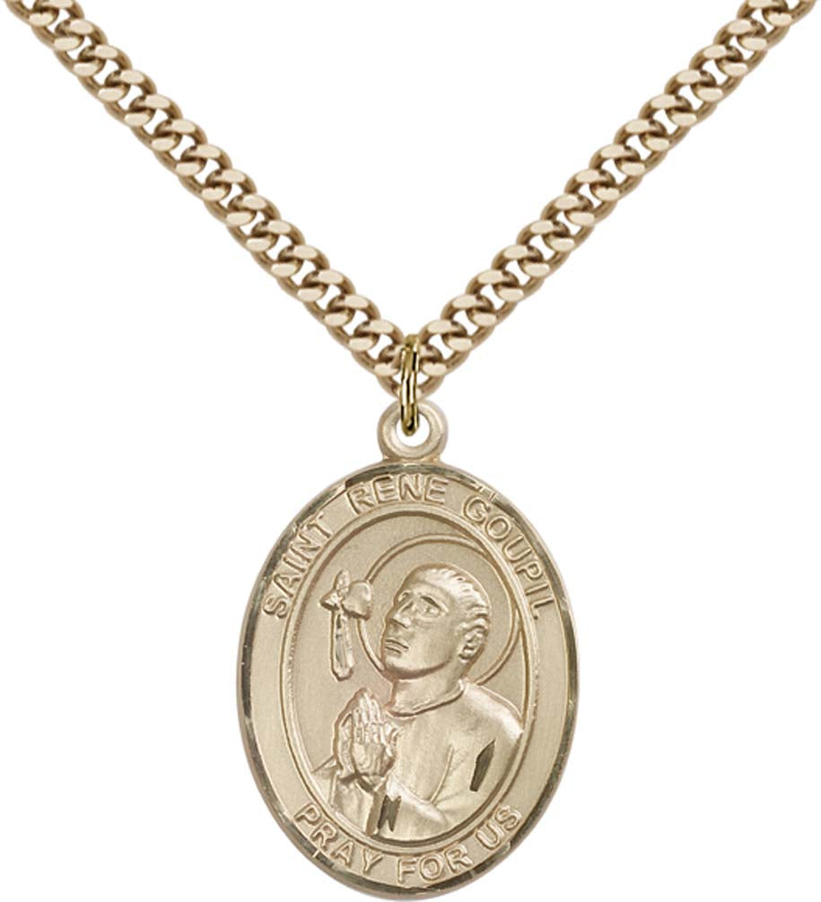 14kt Gold Filled St. Rene Goupil Pendant with 24 inch Gold Plate Heavy Curb Chain