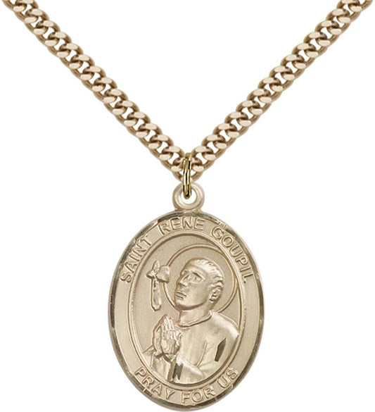14kt Gold Filled St. Rene Goupil Pendant with 24 inch Gold Plate Heavy Curb Chain