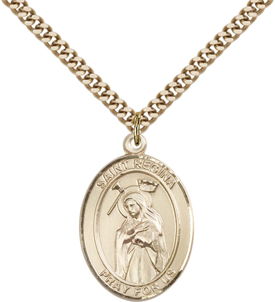 14kt Gold Filled St. Regina Pendant with 24 inch Gold Plate Heavy Curb Chain