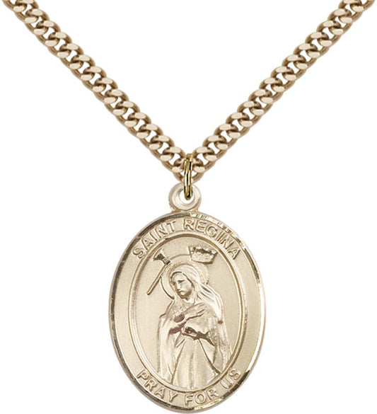 14kt Gold Filled St. Regina Pendant with 24 inch Gold Plate Heavy Curb Chain