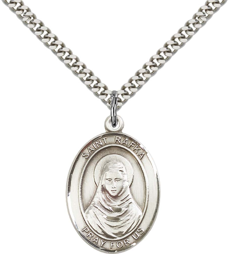 Sterling Silver St. Rafta Pendant with 24 Inch Light Rhodium Heavy Curb Chain