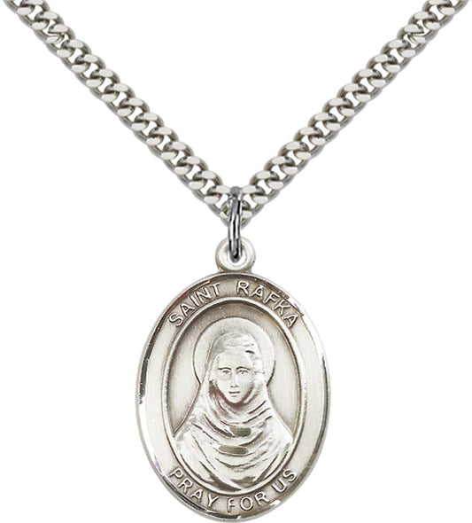 Sterling Silver St. Rafta Pendant with 24 Inch Light Rhodium Heavy Curb Chain