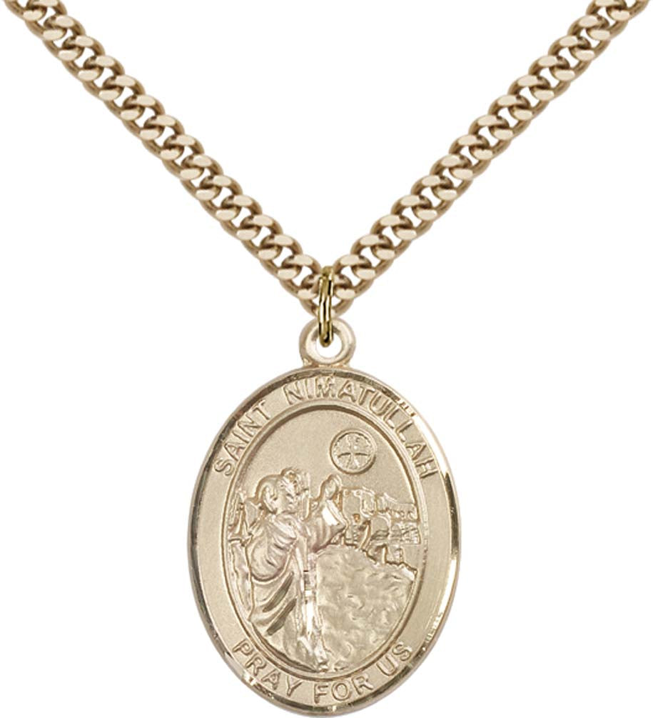 14kt Gold Filled St. Nimatullah Pendant with 24 inch Gold Plate Heavy Curb Chain