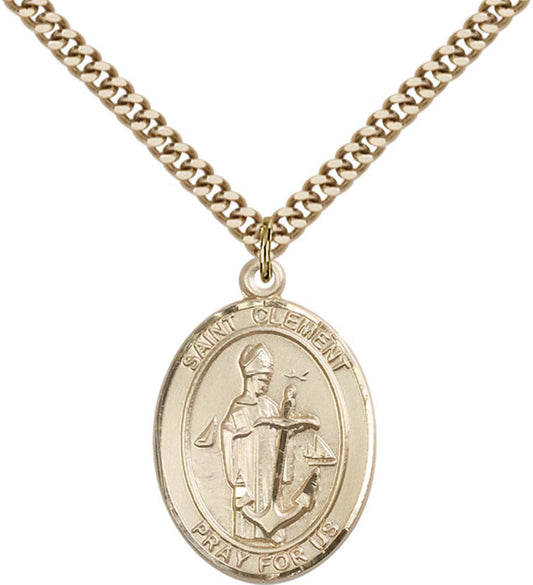 14kt Gold Filled St. Clement Pendant with 24 inch Gold Plate Heavy Curb Chain