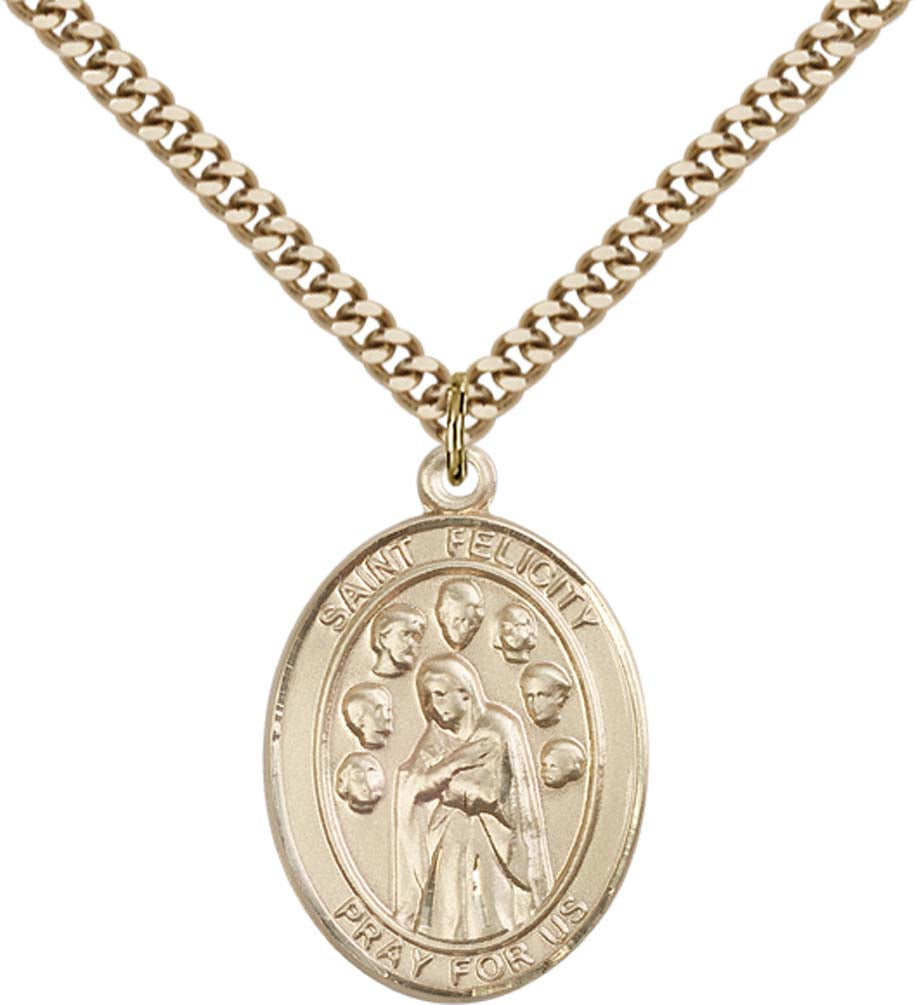14kt Gold Filled St. Felicity Pendant with 24 inch Gold Plate Heavy Curb Chain