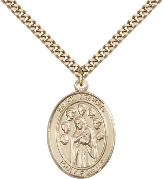 14kt Gold Filled St. Felicity Pendant with 24 inch Gold Plate Heavy Curb Chain