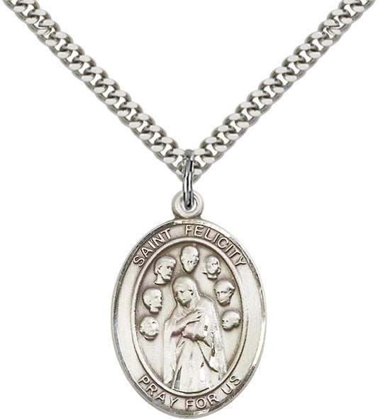 Sterling Silver St. Felicity Pendant with 24 Inch Light Rhodium Heavy Curb Chain