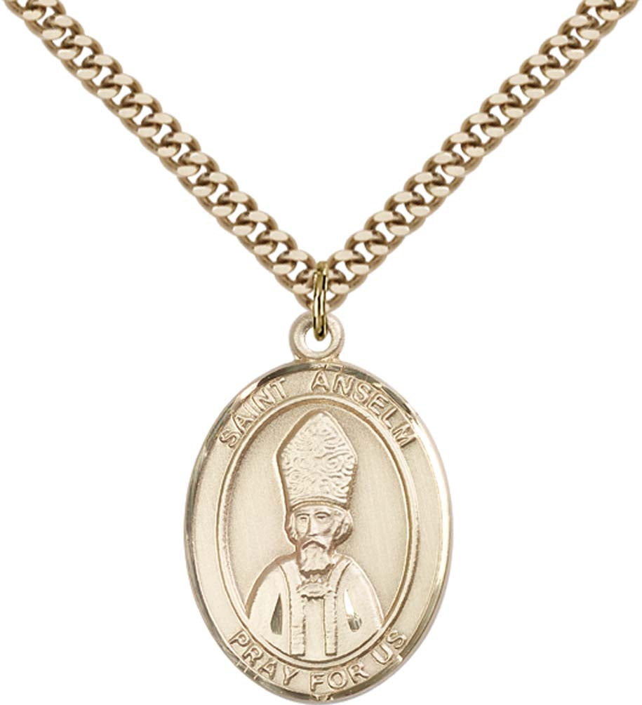 14kt Gold Filled St. Anselm of Canterbury Pendant with 24 inch Gold Plate Heavy Curb Chain