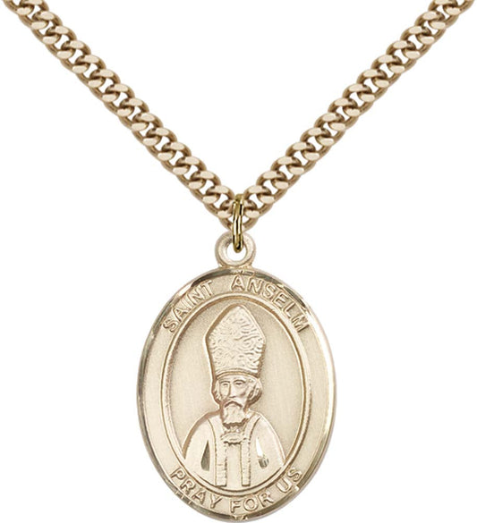 14kt Gold Filled St. Anselm of Canterbury Pendant with 24 inch Gold Plate Heavy Curb Chain