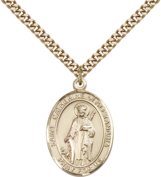 14kt Gold Filled St. Catherine of Alexandria Pendant with 24 inch Gold Plate Heavy Curb Chain