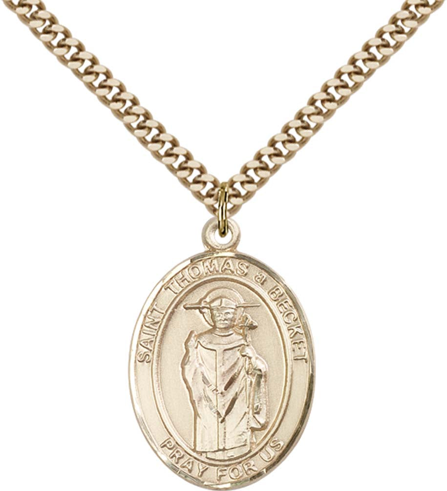 14kt Gold Filled St. Thomas A Becket Pendant with 24 inch Gold Plate Heavy Curb Chain