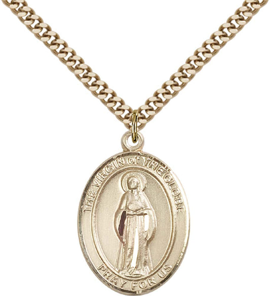 14kt Gold Filled Virgin of the Globe Pendant with 24 inch Gold Plate Heavy Curb Chain