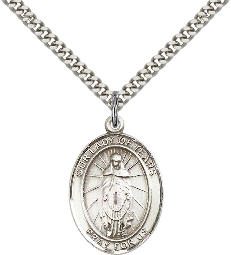 Sterling Silver O/L of Tears Pendant with 24 Inch Light Rhodium Heavy Curb Chain