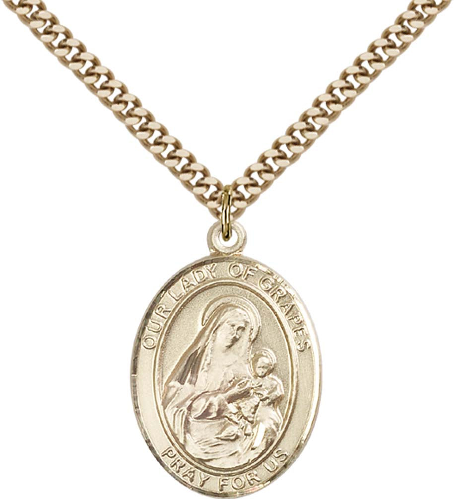 14kt Gold Filled O/L of Grapes Pendant with 24 inch Gold Plate Heavy Curb Chain