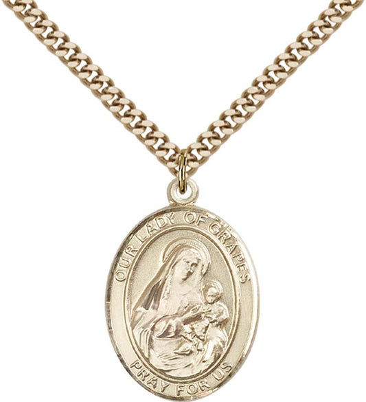 14kt Gold Filled O/L of Grapes Pendant with 24 inch Gold Plate Heavy Curb Chain