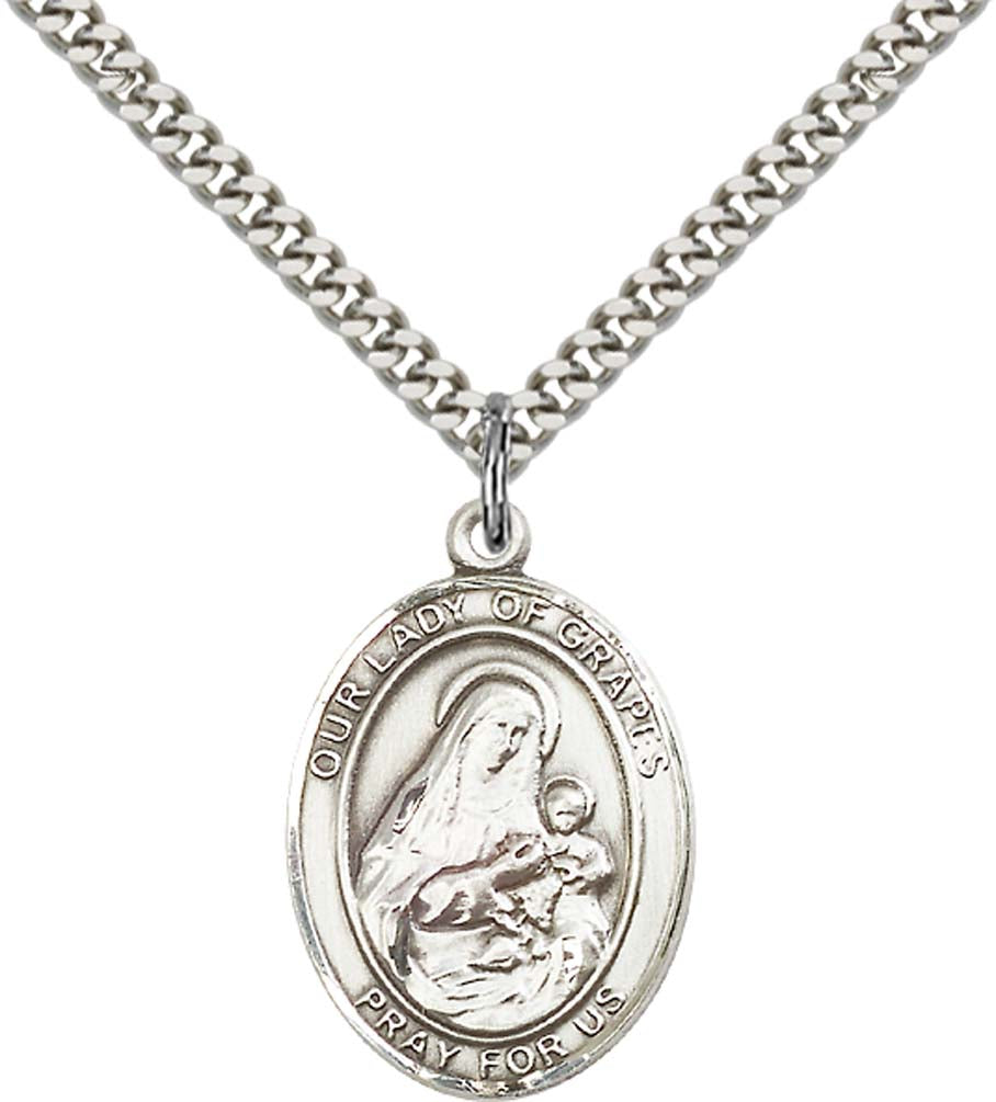 Sterling Silver O/L of Grapes Pendant with 24 Inch Light Rhodium Heavy Curb Chain