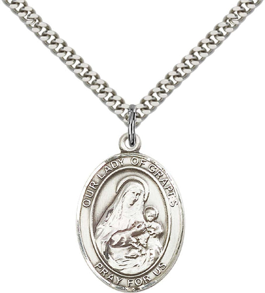 Sterling Silver O/L of Grapes Pendant with 24 Inch Light Rhodium Heavy Curb Chain