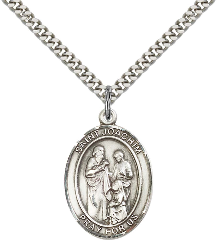 Sterling Silver St. Joachim Pendant with 24 Inch Light Rhodium Heavy Curb Chain