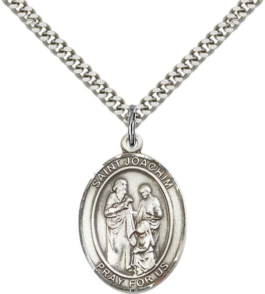 Sterling Silver St. Joachim Pendant with 24 Inch Light Rhodium Heavy Curb Chain