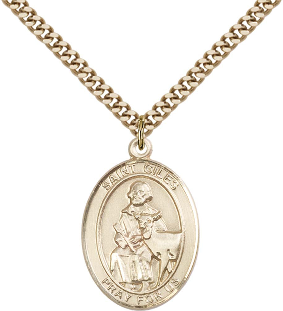 14kt Gold Filled St. Giles Pendant with 24 inch Gold Plate Heavy Curb Chain