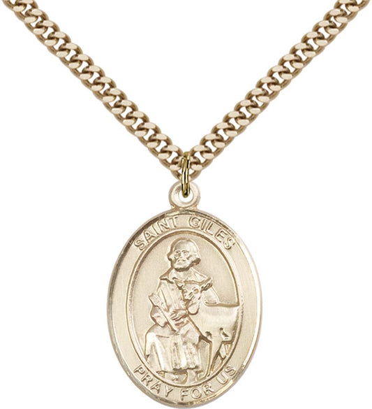 14kt Gold Filled St. Giles Pendant with 24 inch Gold Plate Heavy Curb Chain