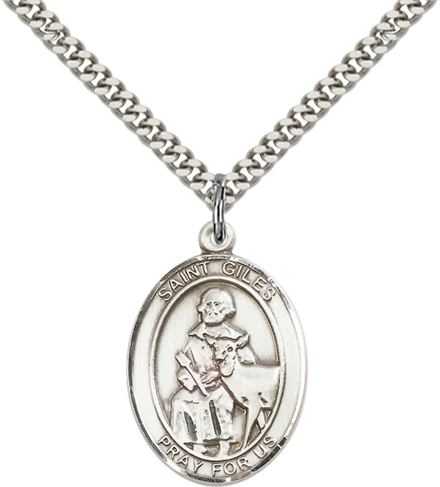 Sterling Silver St. Giles Pendant with 24 Inch Light Rhodium Heavy Curb Chain