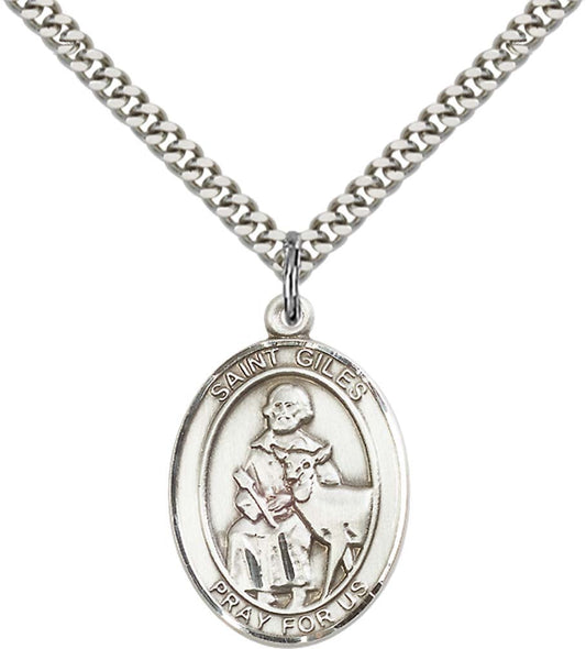 Sterling Silver St. Giles Pendant with 24 Inch Light Rhodium Heavy Curb Chain