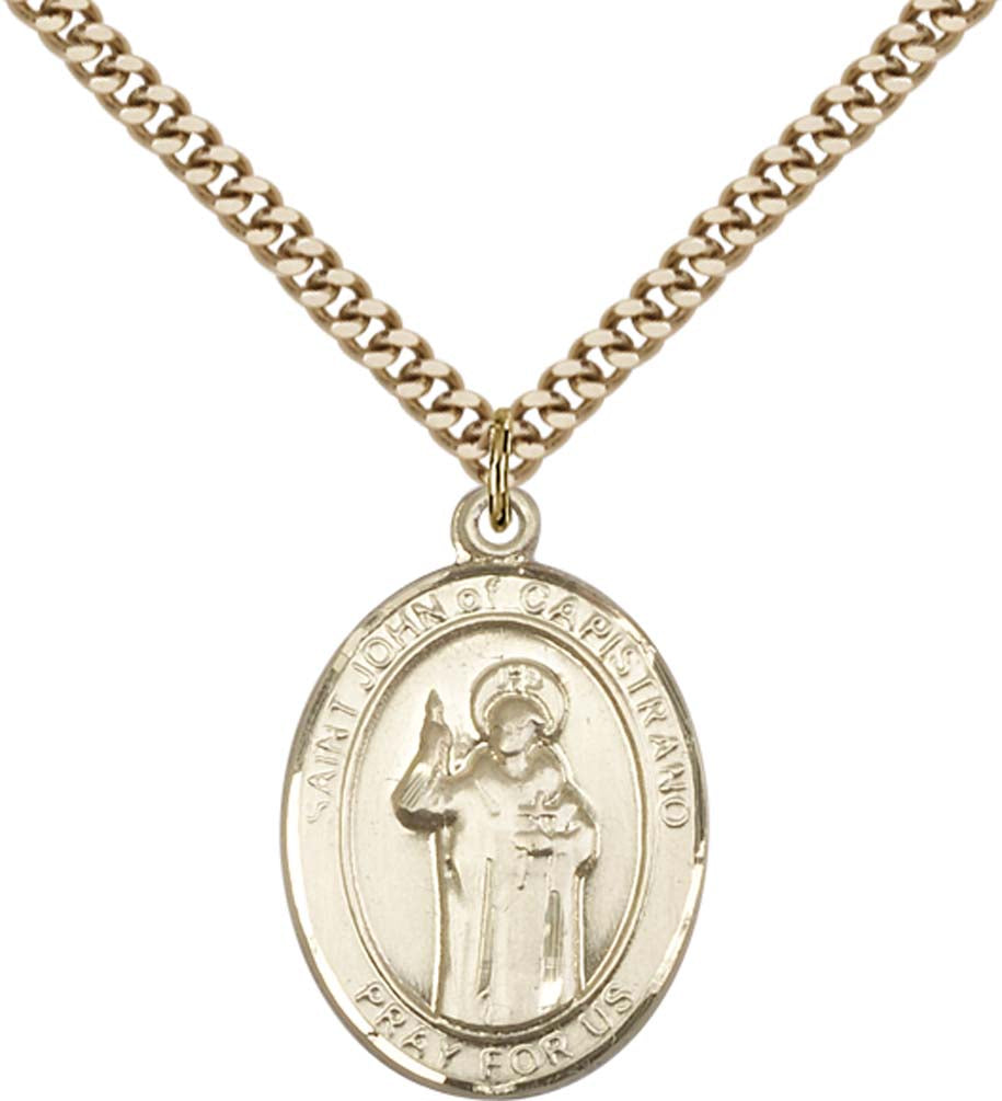 14kt Gold Filled St. John Of Capistrano Pendant with 24 inch Gold Plate Heavy Curb Chain