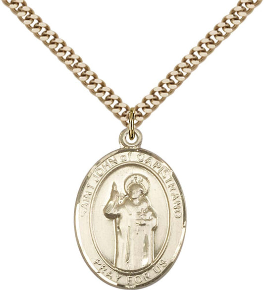 14kt Gold Filled St. John Of Capistrano Pendant with 24 inch Gold Plate Heavy Curb Chain