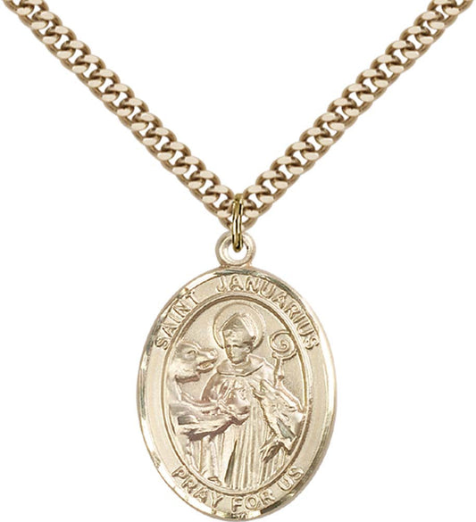 14kt Gold Filled St. Januarius Pendant with 24 inch Gold Plate Heavy Curb Chain