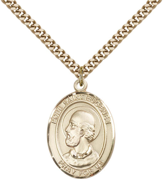14kt Gold Filled Pope Saint Eugene I Pendant with 24 inch Gold Plate Heavy Curb Chain
