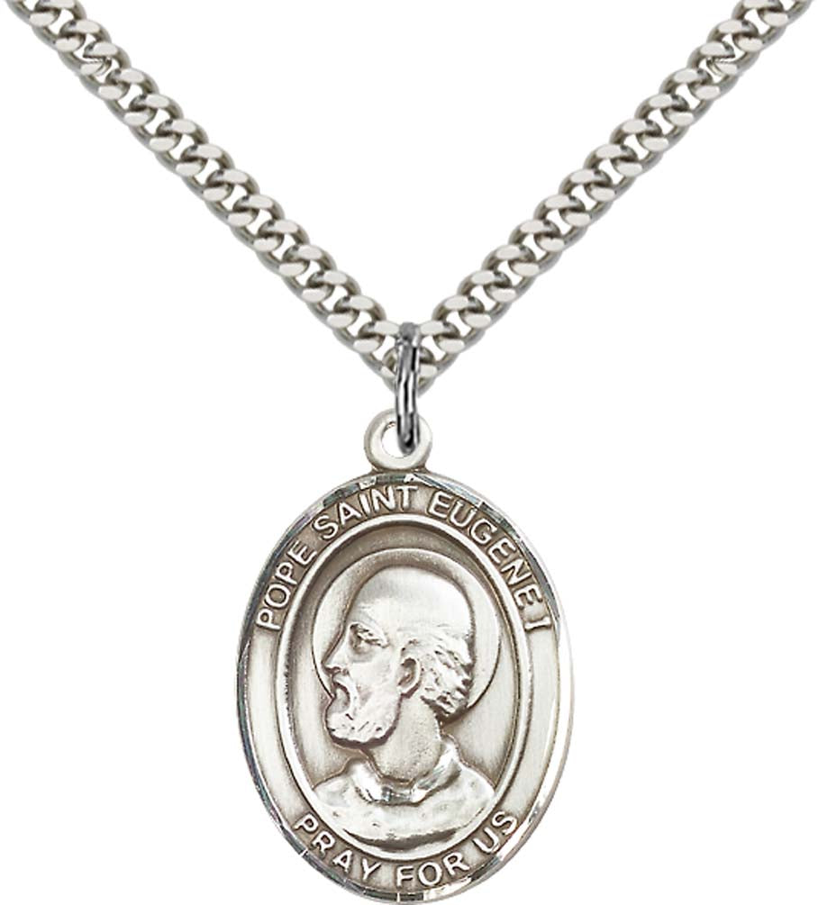 Sterling Silver Pope Saint Eugene I Pendant with 24 Inch Light Rhodium Heavy Curb Chain