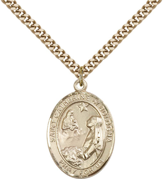 14kt Gold Filled St. Catherine of Bologna Pendant with 24 inch Gold Plate Heavy Curb Chain