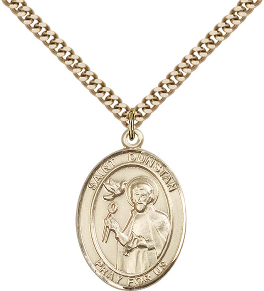 14kt Gold Filled St. Dunstan Pendant with 24 inch Gold Plate Heavy Curb Chain