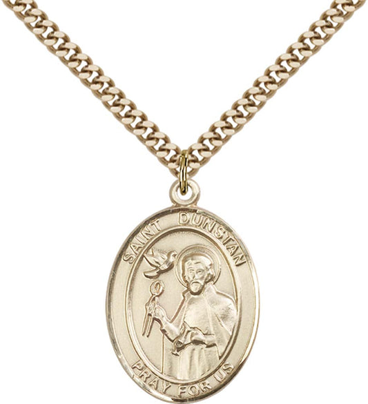14kt Gold Filled St. Dunstan Pendant with 24 inch Gold Plate Heavy Curb Chain