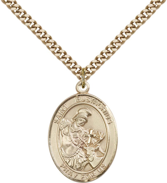 14kt Gold Filled St. Eustachius Pendant with 24 inch Gold Plate Heavy Curb Chain