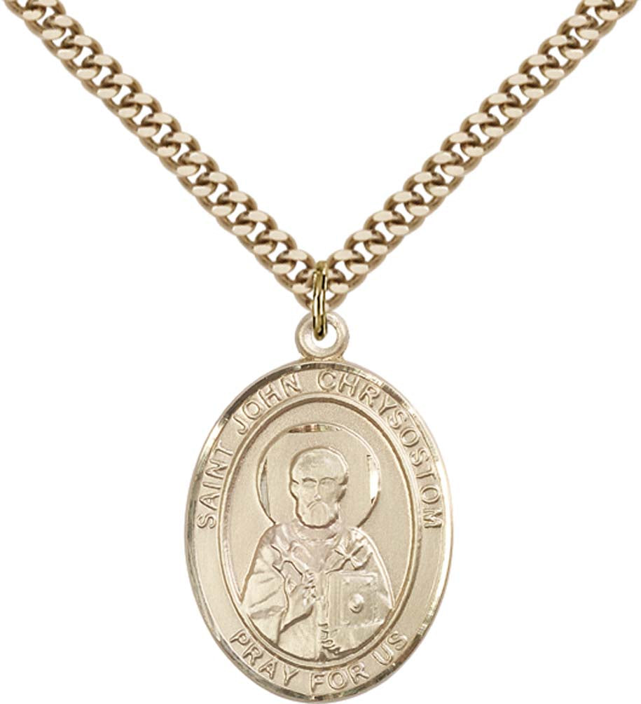 14kt Gold Filled St. John Chrysostom Pendant with 24 inch Gold Plate Heavy Curb Chain