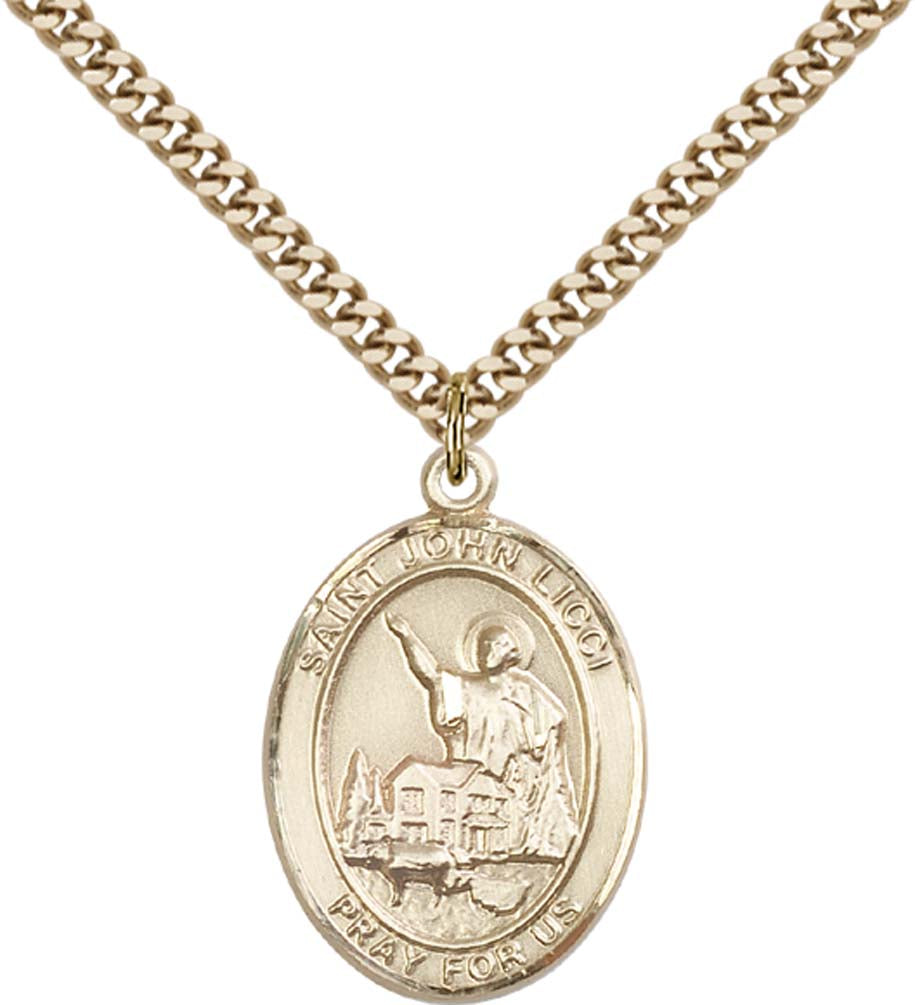 14kt Gold Filled St. John Licci Pendant with 24 inch Gold Plate Heavy Curb Chain