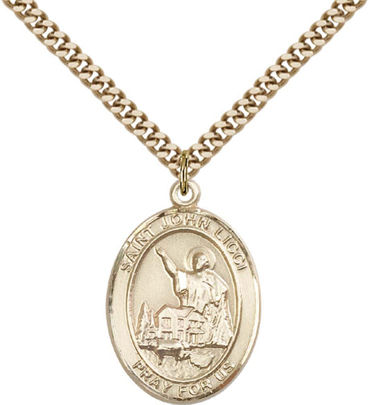 14kt Gold Filled St. John Licci Pendant with 24 inch Gold Plate Heavy Curb Chain